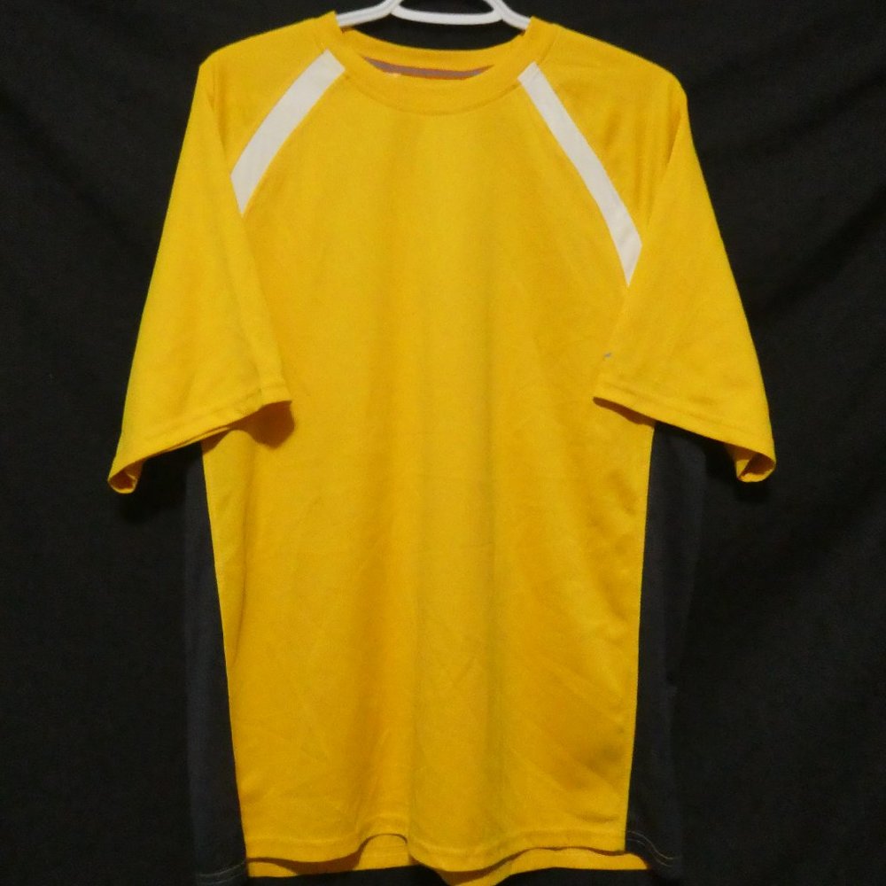 ATHLETIC WORKS | medium| Yellow Exercise Tee | White Stripes | Black Mesh Sides